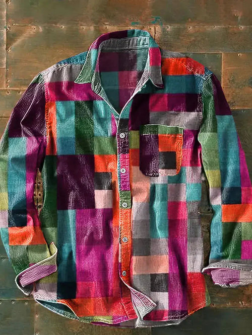 Men's Print-Detail Long Sleeve Shirt – Pink