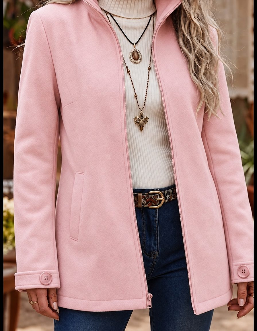 Women's Full-Zip Stand Collar Jacket – Pink