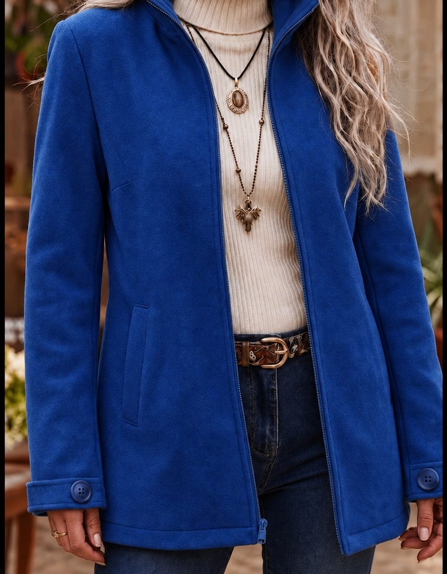 Women's Full-Zip Stand Collar Jacket – Blue