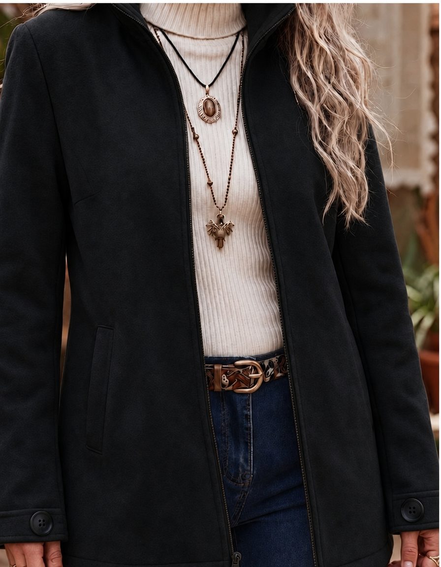 Women's Full-Zip Stand Collar Jacket – Black