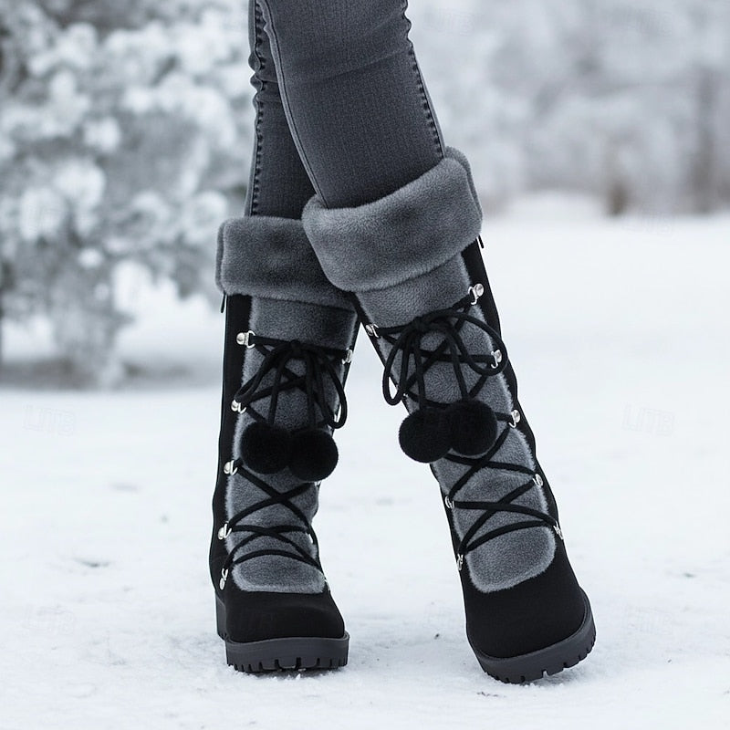 Women's Fur-Trim Laced Mid-Calf Snow Boots – view 4