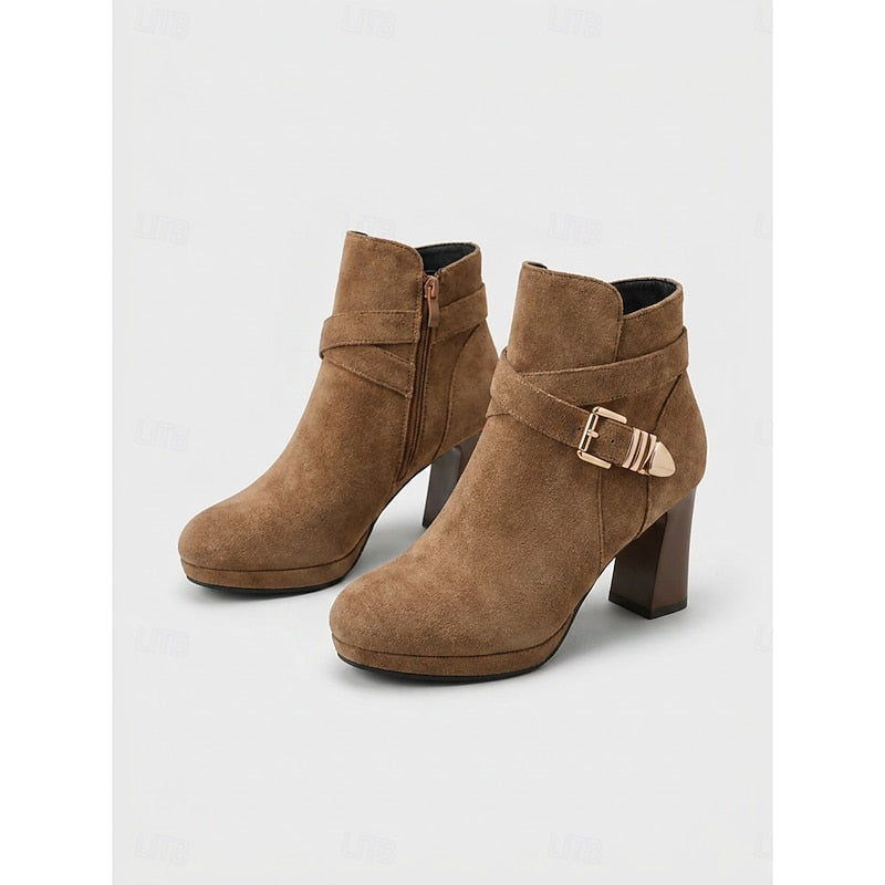 Women's Buckle-Strap Platform-Sole Booties – Light Brown