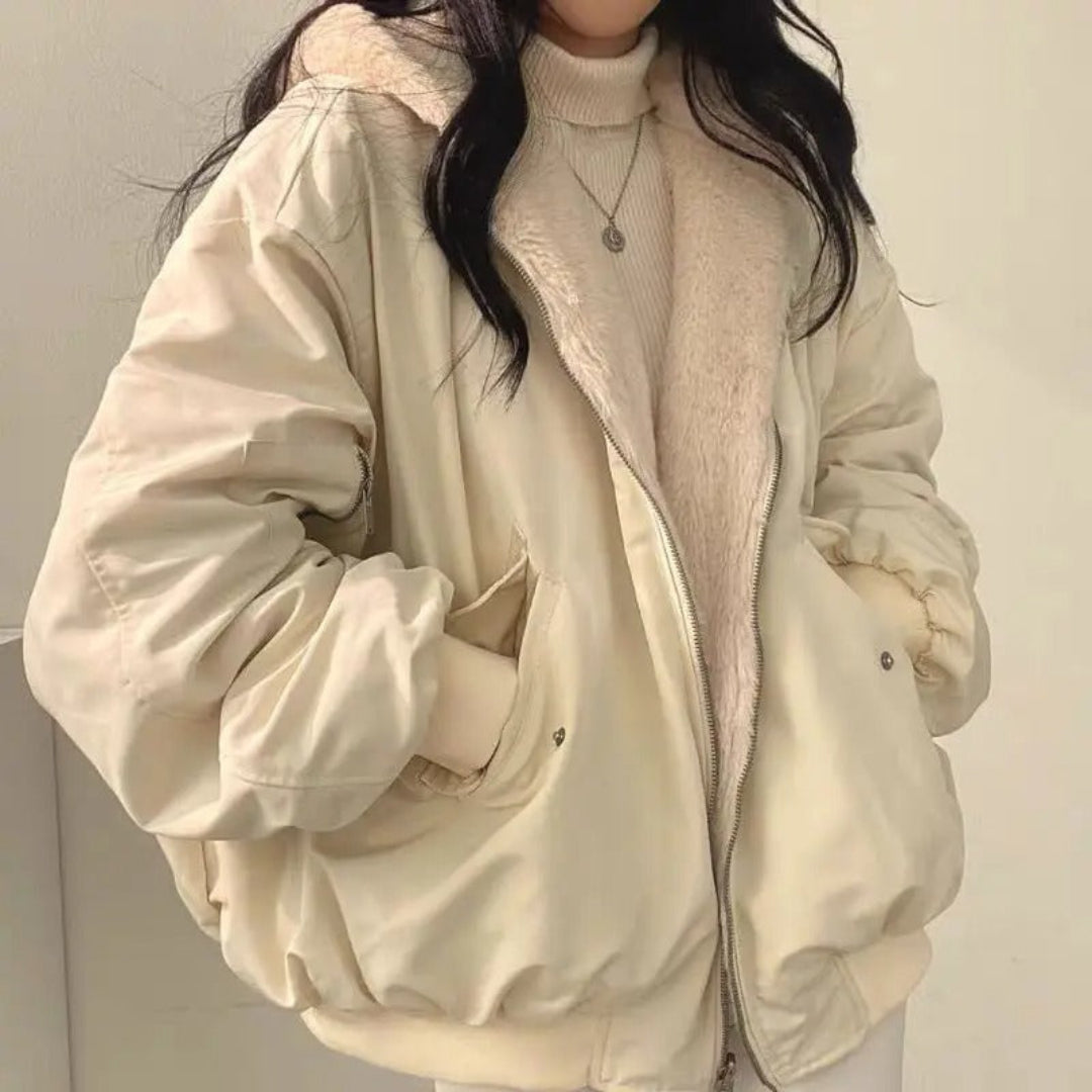 Women's Loose-Fit Bomber Jacket – Beige