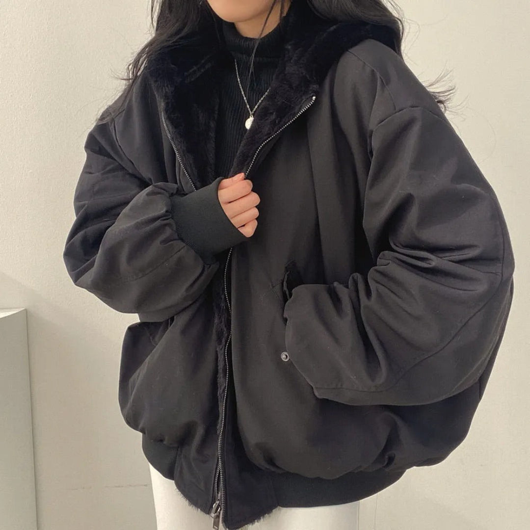 Women's Loose-Fit Bomber Jacket – Black