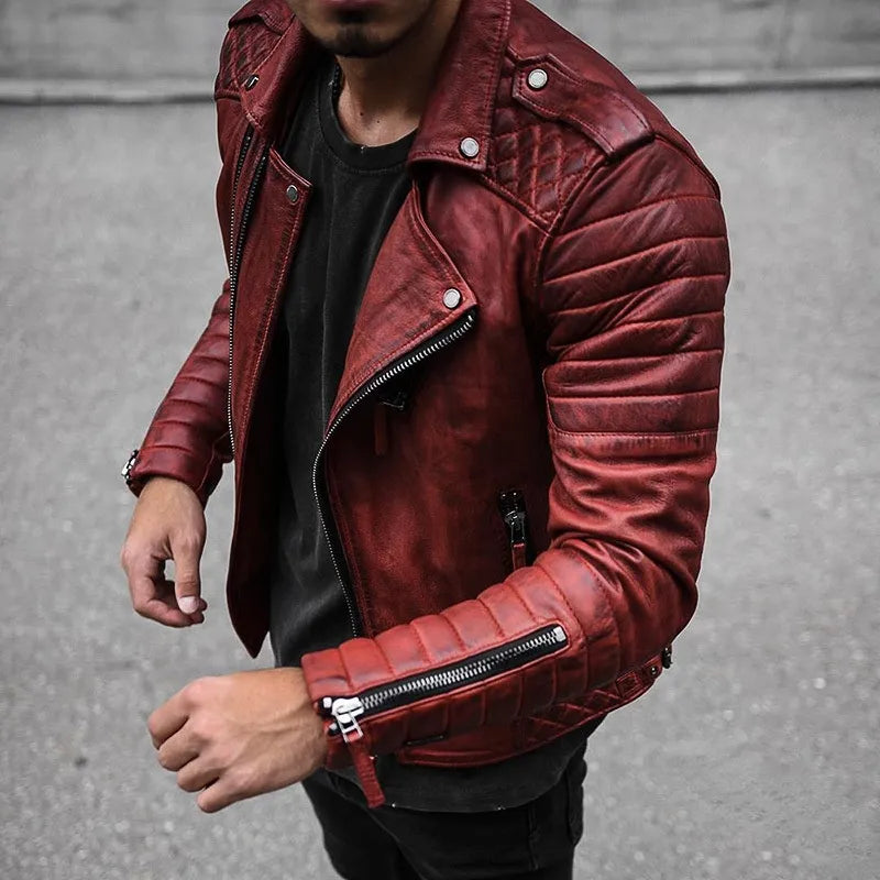 Men's Relaxed-Fit Leather Shirt Jacket – Wine Red