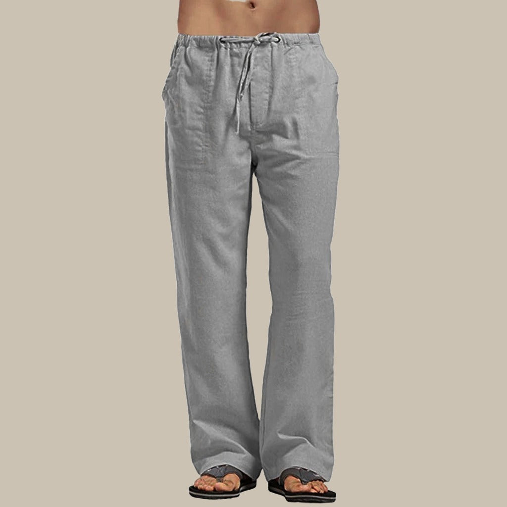 Men's Relaxed-Fit Straight-Cut Linen Pants – Gray