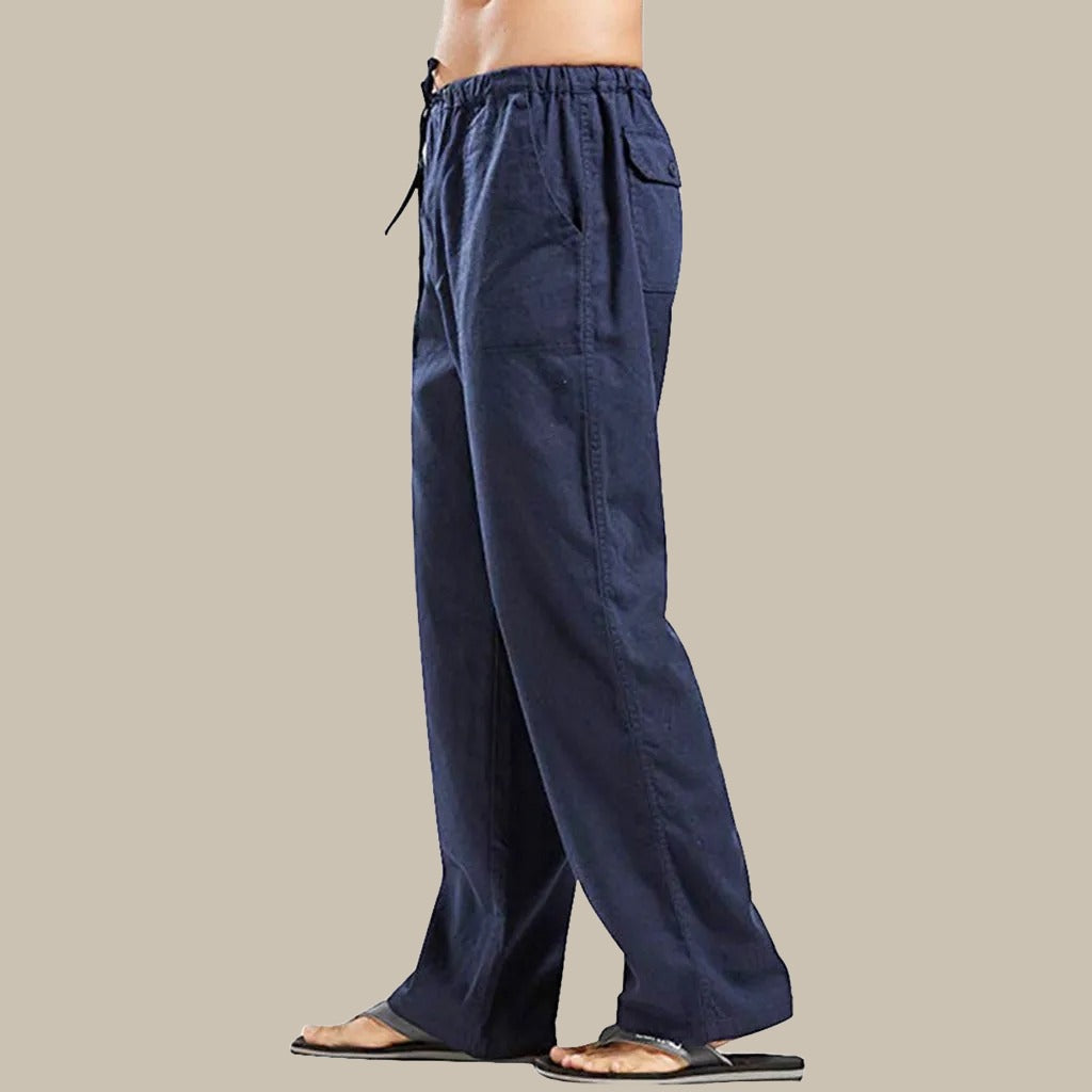 Men's Relaxed-Fit Straight-Cut Linen Pants – Dark Blue