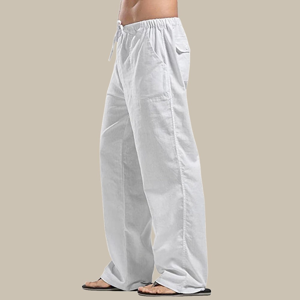 Men's Relaxed-Fit Straight-Cut Linen Pants – White