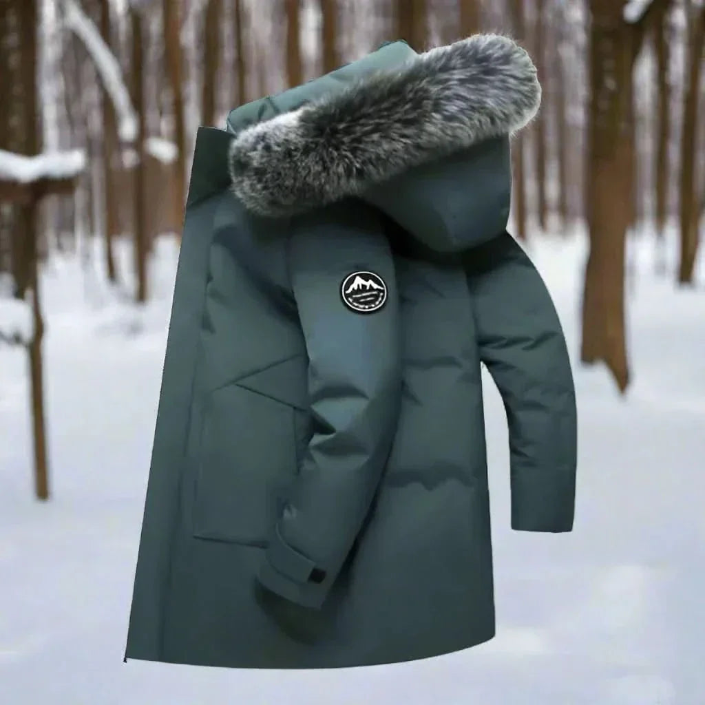 Men's Water-Repellent Long Hood-Detail Cold-Weather Parka – Blue Green