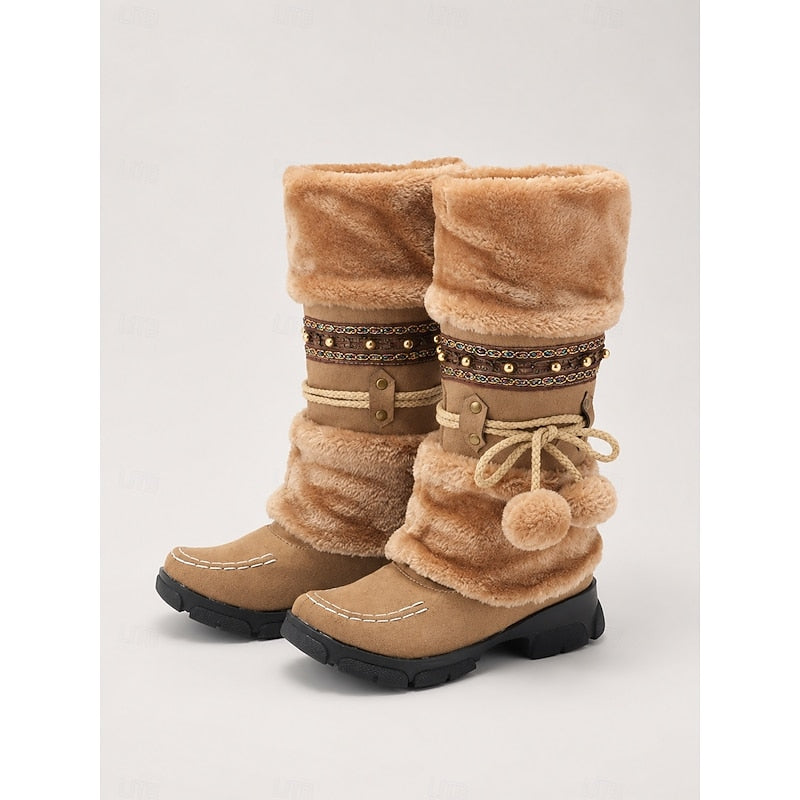Women's Plush-Fur Cuff Boho Cold-Weather Boots – Brown