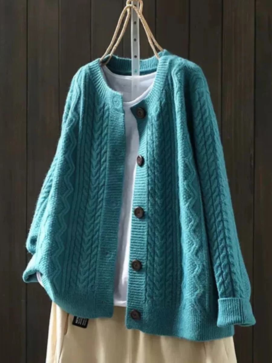 Women's Relaxed-Fit Cable-Stitch Button-Front Knit Cardigan – Blue