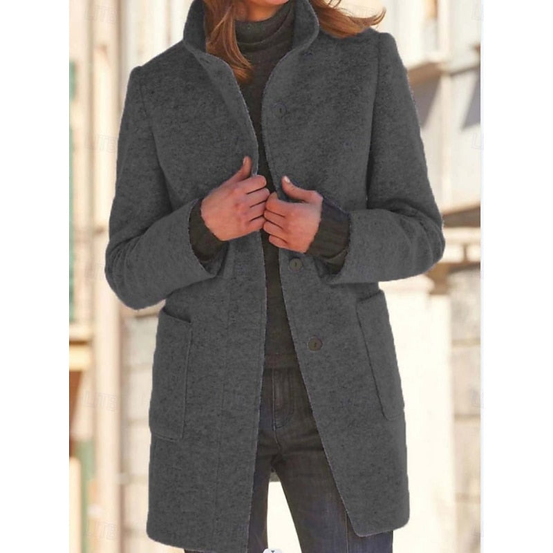 Women's Fitted Stand Collar Cold-Weather Coat – Black