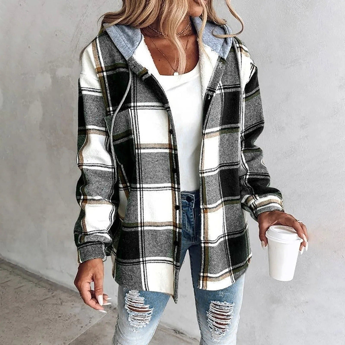 Women's Plaid Relaxed-Fit Knit Cardigan – Black