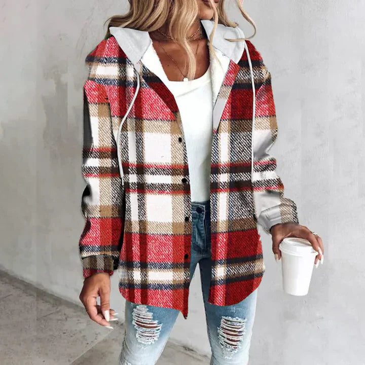 Women's Plaid Relaxed-Fit Knit Cardigan – Red