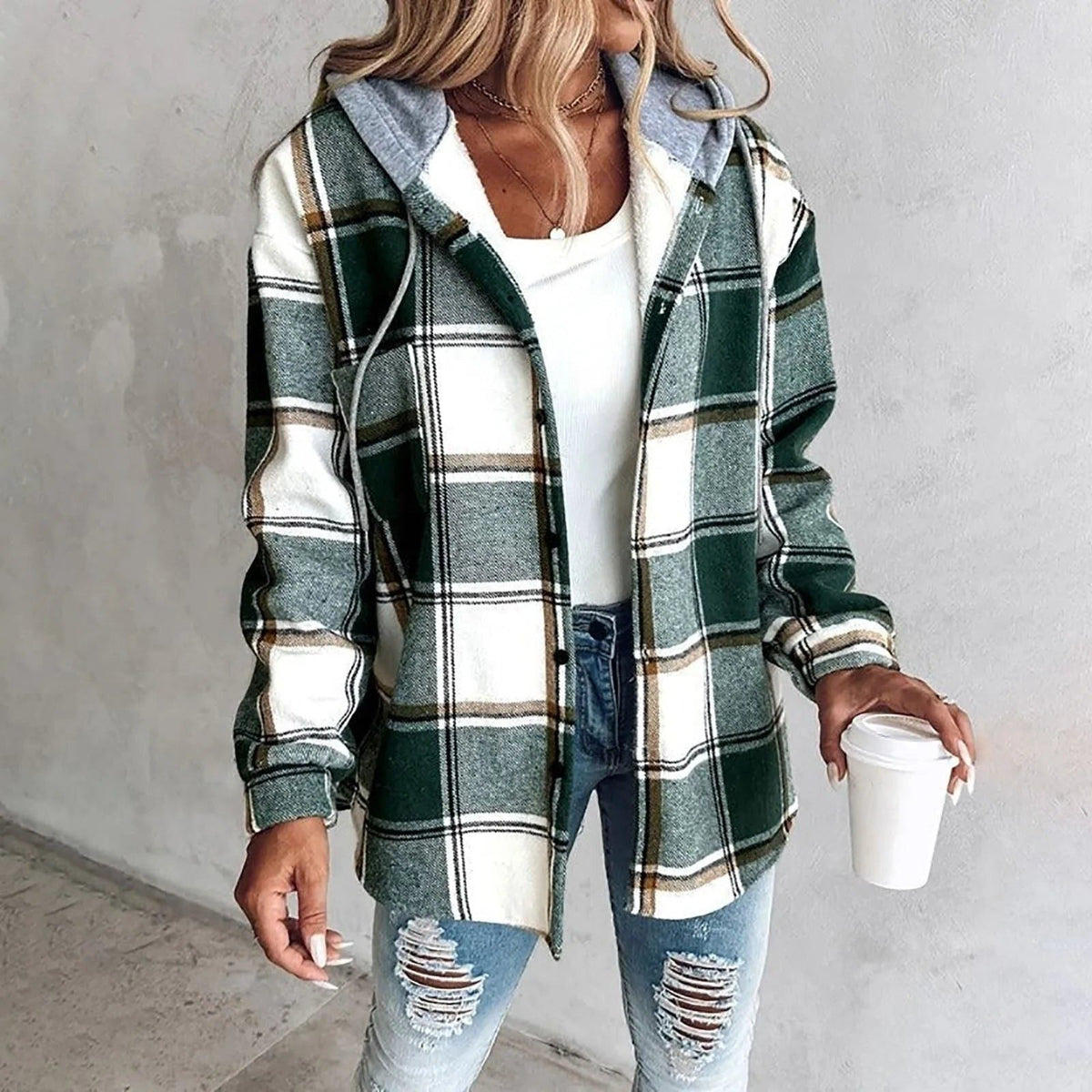 Women's Plaid Relaxed-Fit Knit Cardigan – Green