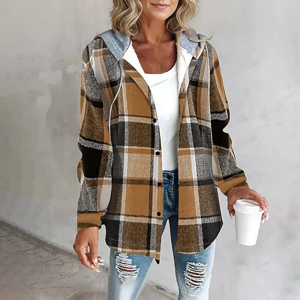 Women's Plaid Relaxed-Fit Knit Cardigan – Brown