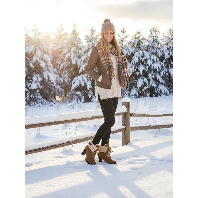 Women's Plush-Lined Laced Cold-Weather Boots with Chunky Heel – view 4