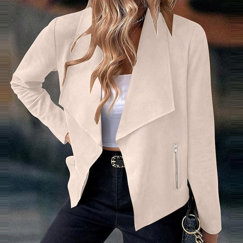 Women's Draped Open-Style Light-Weight Jacket – Beige