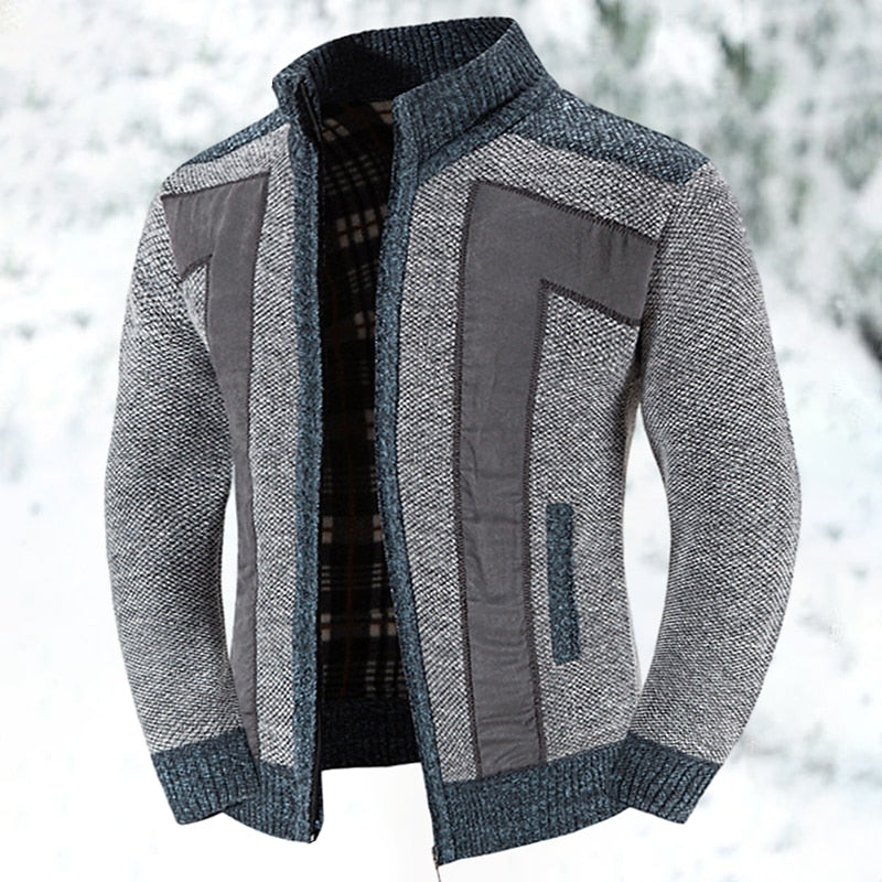 Men's Color-Block Lined Zip-Front Knit Cardigan – Light Gray