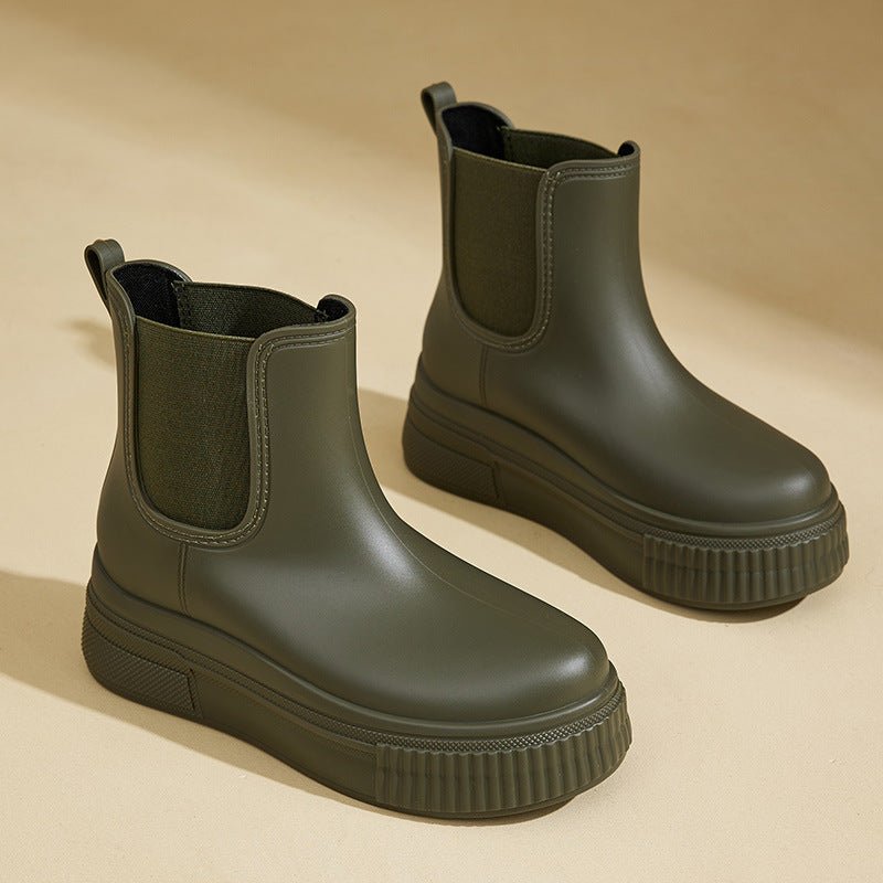 Women's Weatherproof Platform-Sole Chelsea Rain Boots – Green