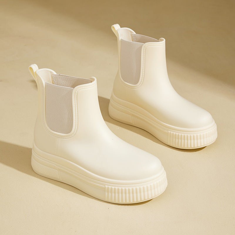 Women's Weatherproof Platform-Sole Chelsea Rain Boots – White Stamped