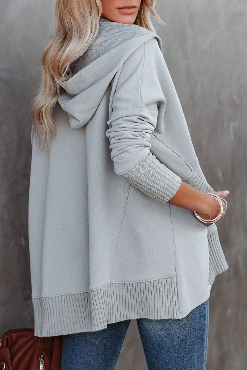 Women's Relaxed-Fit Henley Knit Hoodie – Gray