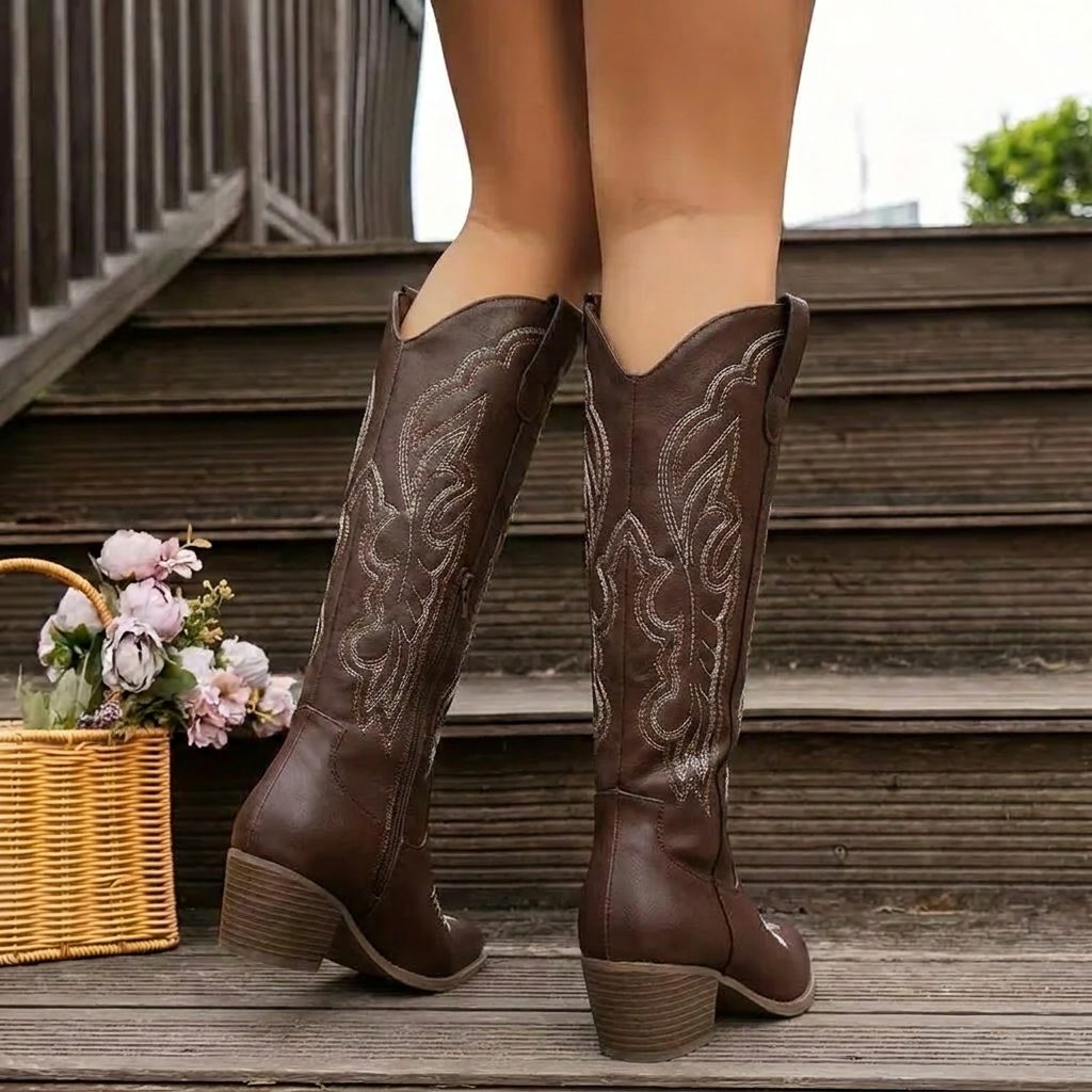 Women's Embroidery-Detail Block-Heel Cowgirl Boots – view 4