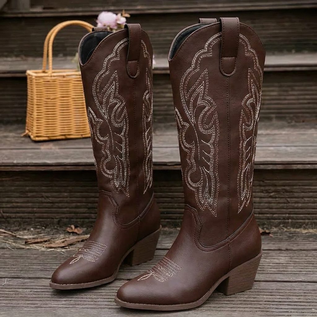 Women's Embroidery-Detail Block-Heel Cowgirl Boots – view 5