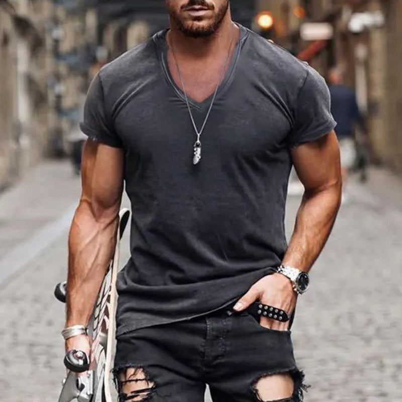 Men's Tailored V-Neckline T-Shirt – Dark Gray