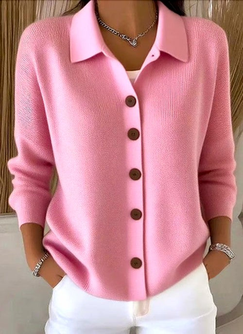 Women's Collar-Detail Button-Front Rib-Knit Cardigan – Pink