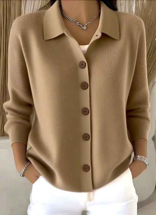 Women's Collar-Detail Button-Front Rib-Knit Cardigan – Khaki