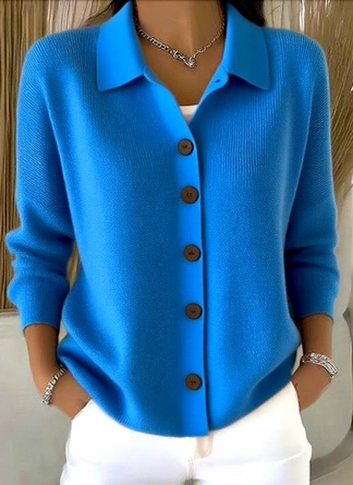 Women's Collar-Detail Button-Front Rib-Knit Cardigan – Blue