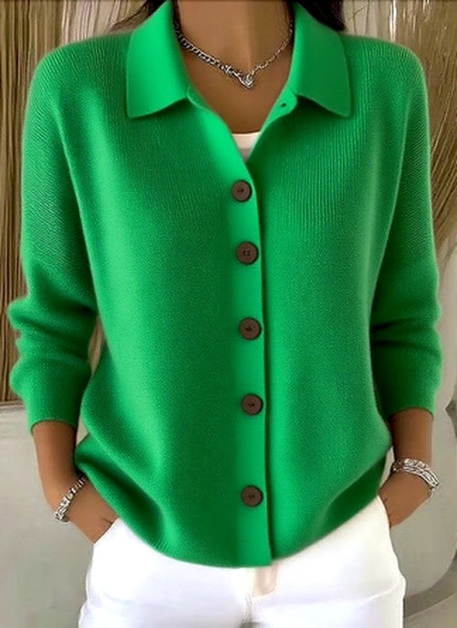 Women's Collar-Detail Button-Front Rib-Knit Cardigan – Green