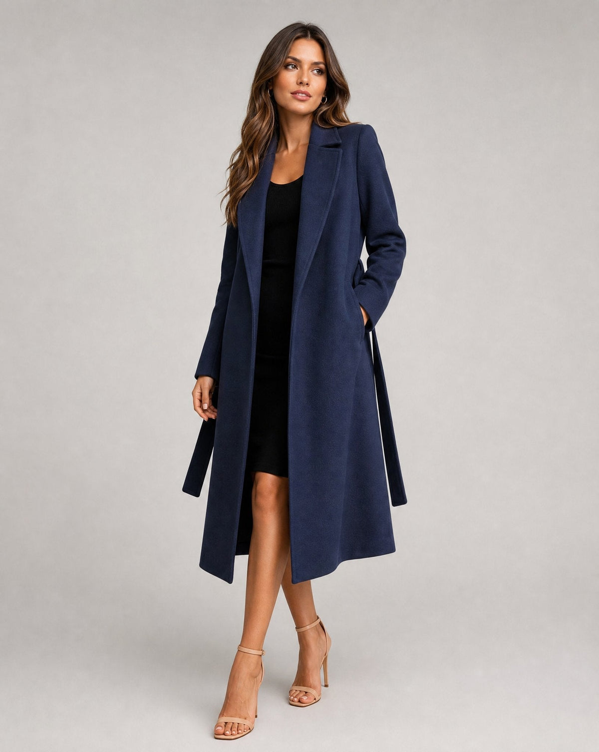 Women's Belt-Detail Wool Blend Long Lapel Trench Coat – view 1