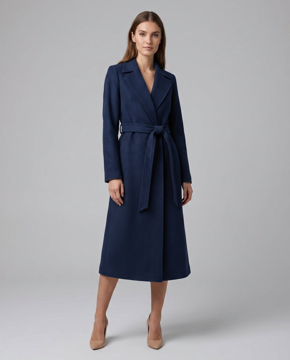 Women's Belt-Detail Wool Blend Long Lapel Trench Coat – view 3
