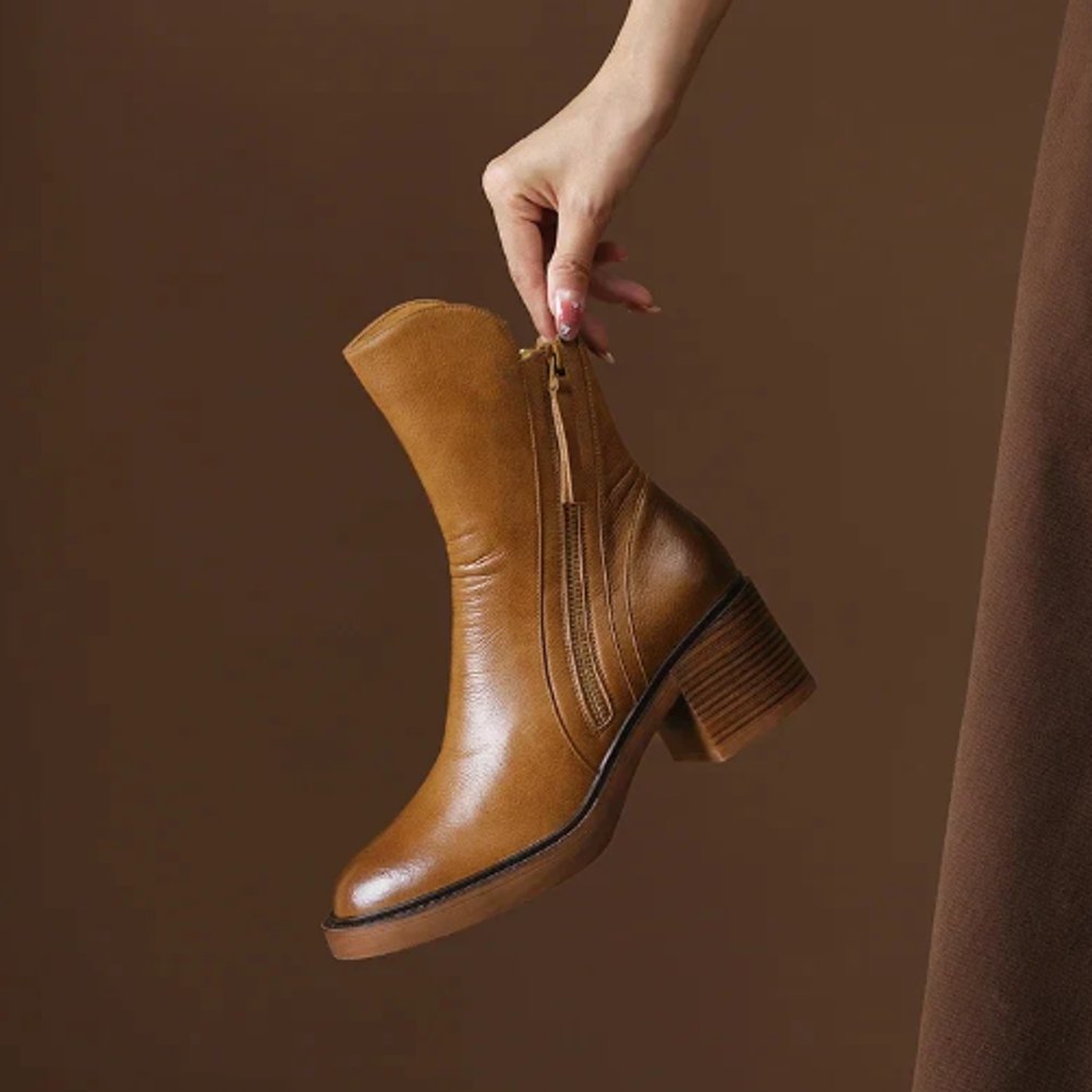 Women's Block-Heel Side-Zip Leather Booties – view 2
