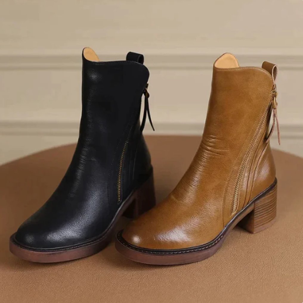 Women's Block-Heel Side-Zip Leather Booties – view 3