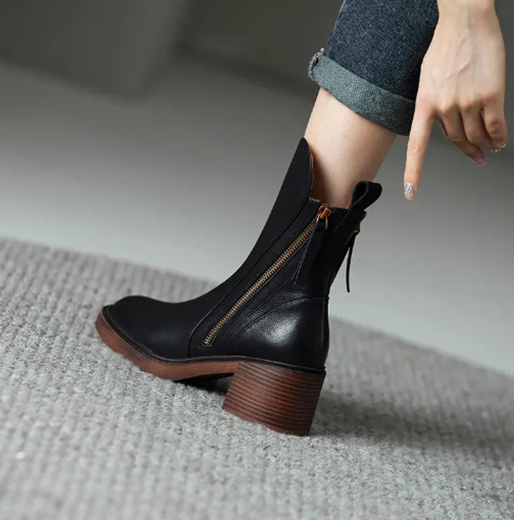 Women's Block-Heel Side-Zip Leather Booties – view 5