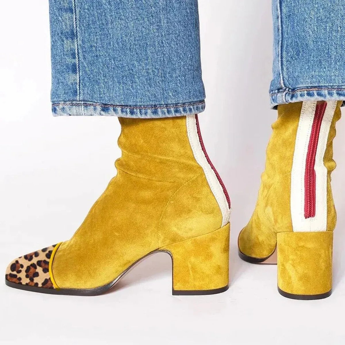 Women's Block-Heel Suede-Finish Leopard-Toe Booties – view 1