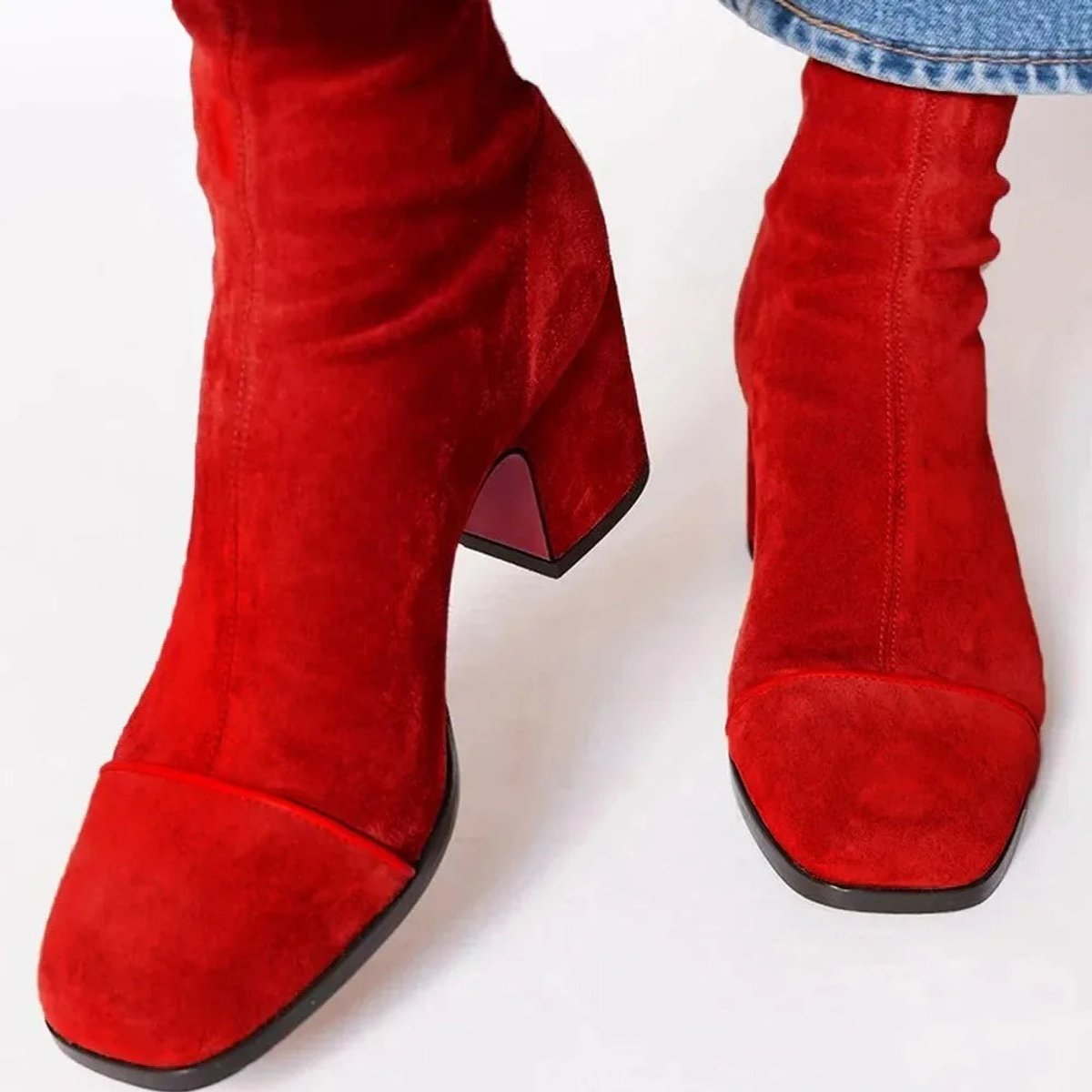 Women's Block-Heel Suede-Finish Leopard-Toe Booties – Red