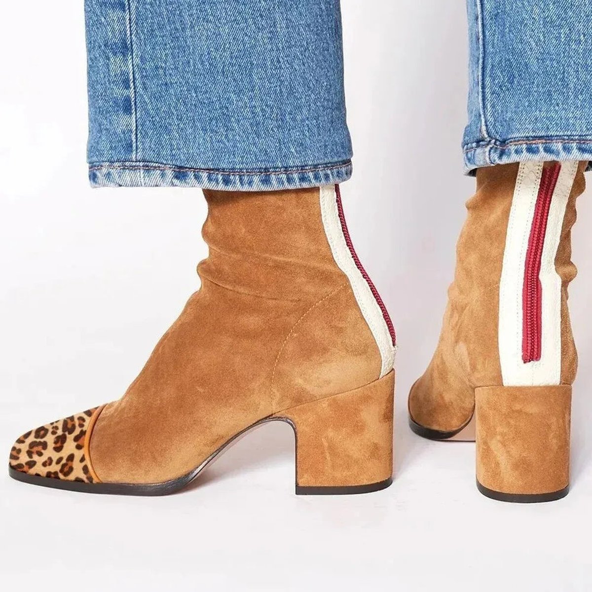 Women's Block-Heel Suede-Finish Leopard-Toe Booties – view 4
