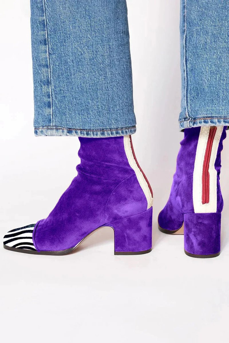Women's Block-Heel Suede-Finish Leopard-Toe Booties – Purple