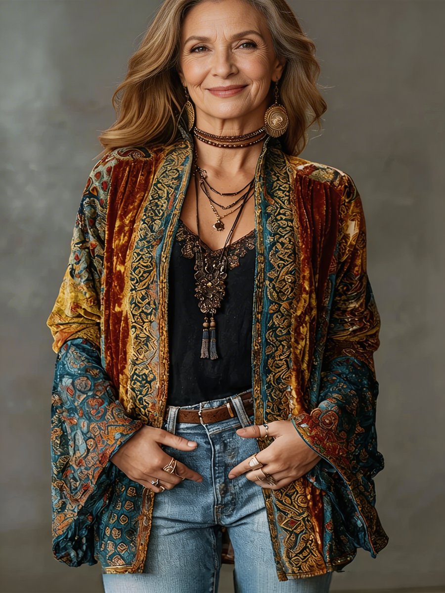 Women's Boho Padded Kimono Knit Cardigan – XS