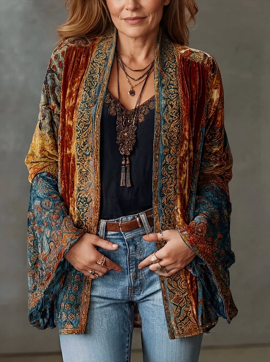 Women's Boho Padded Kimono Knit Cardigan – view 3