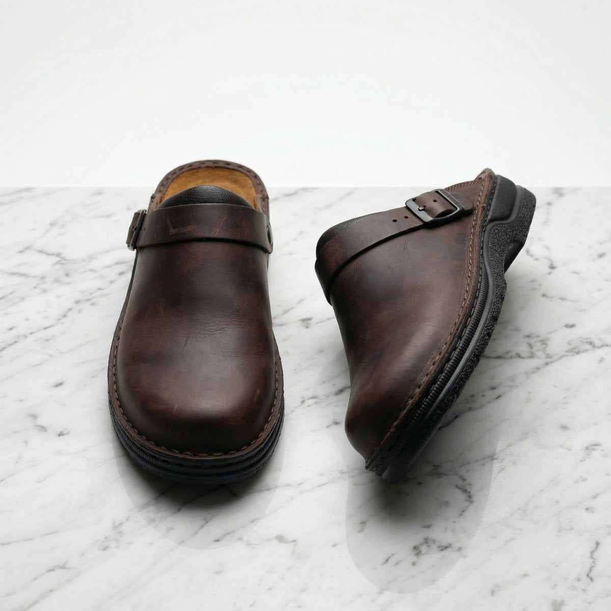 Women's Premium Leather Pull-On Clogs – Dark Brown