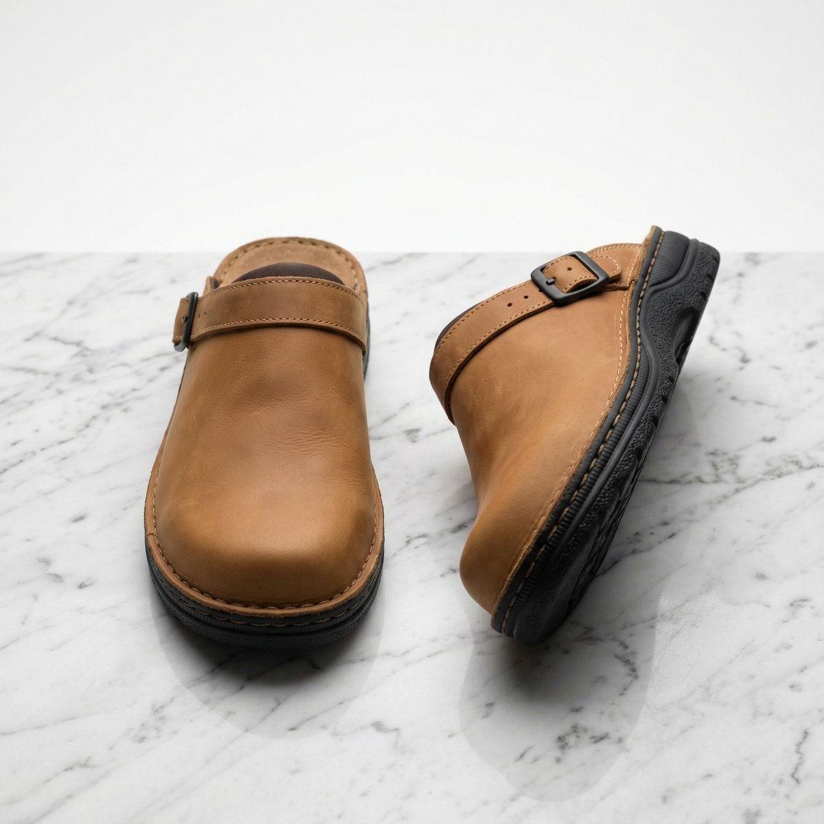 Women's Premium Leather Pull-On Clogs – Brown