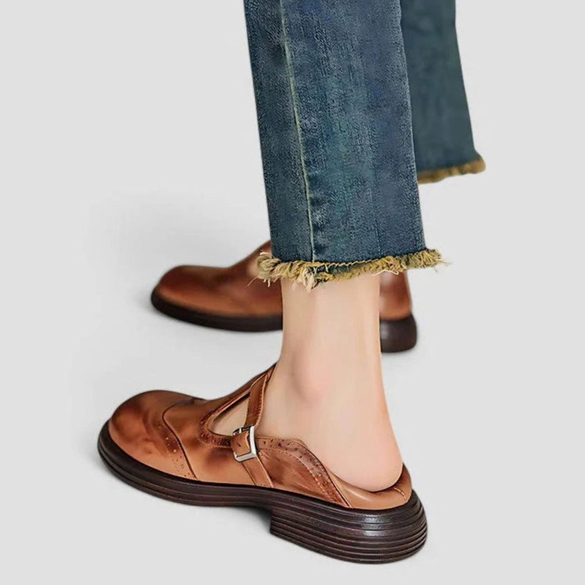 Women's Wingtip Brogue Leather T-Strap Boots for Evening Wear – view 5
