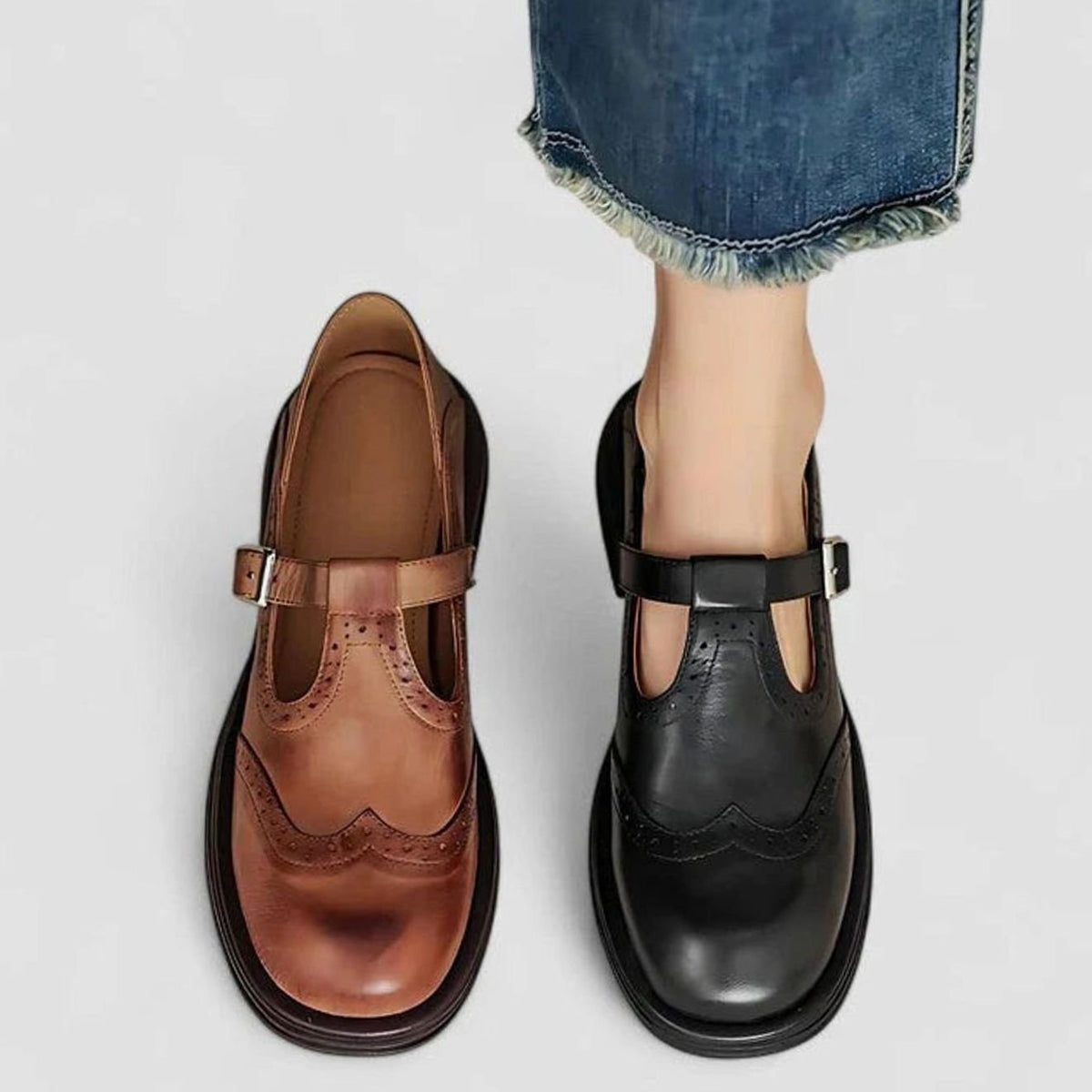 Women's Wingtip Brogue Leather T-Strap Boots for Evening Wear – view 6