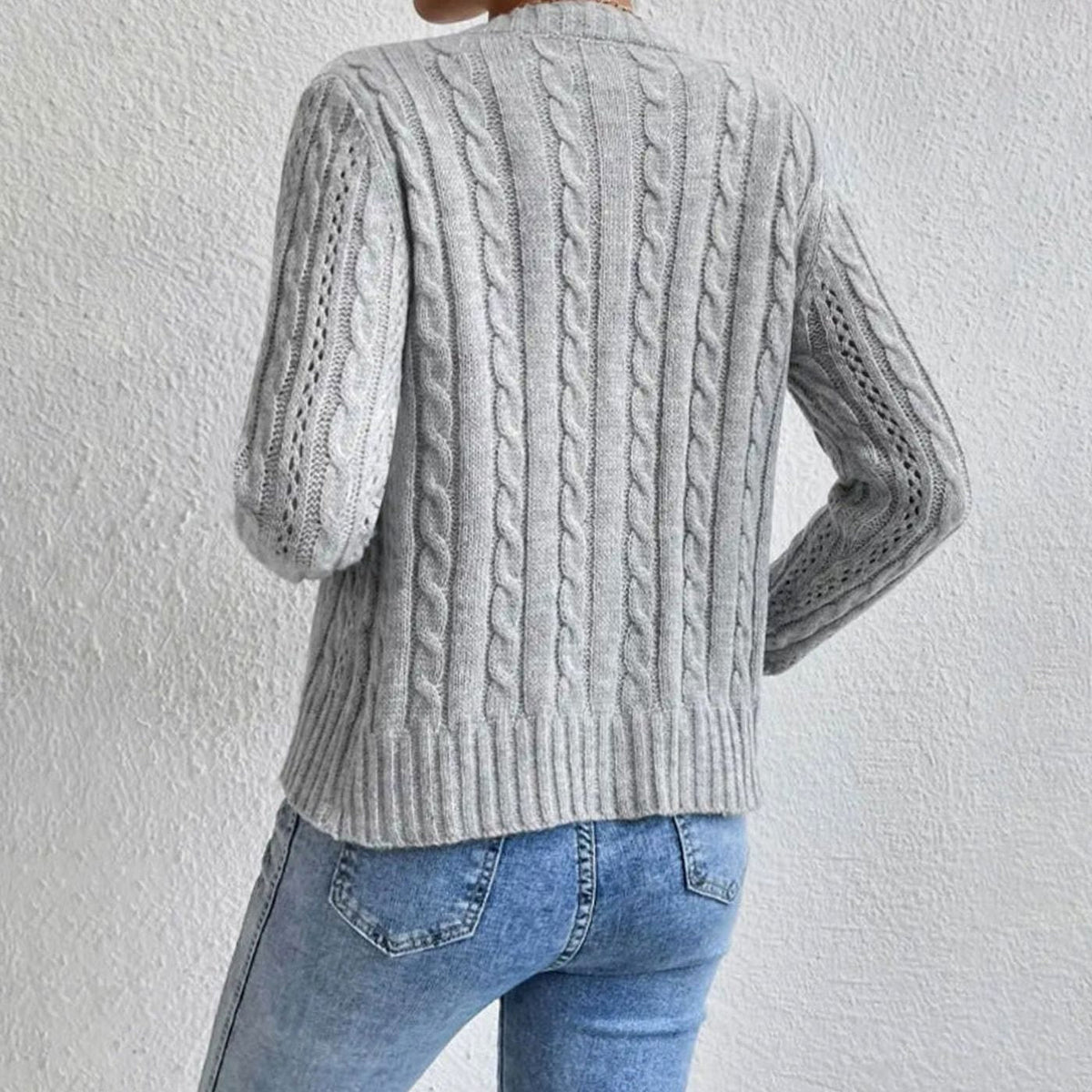 Women's Crop-Length Cable-Stitch Button-Front Knit Cardigan – view 2