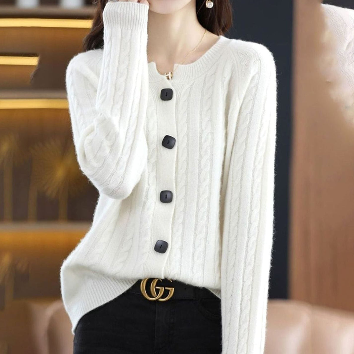 Women's Cable-Stitch Button-Front Easy-Fit Knit Cardigan – view 2